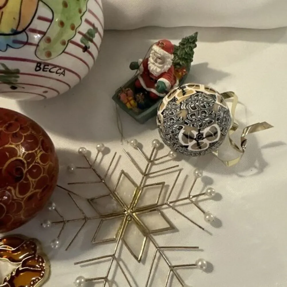 Nautical Christmas Ornaments Lot of 13 fish turtle dolphin Santa driftwood shell